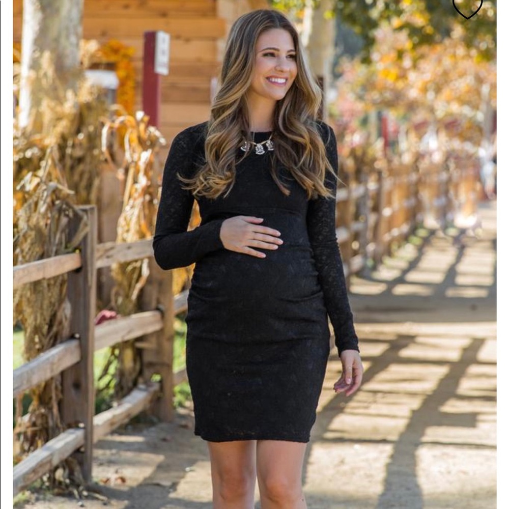 Maternity Black Lace Fitted MIDI Dress
